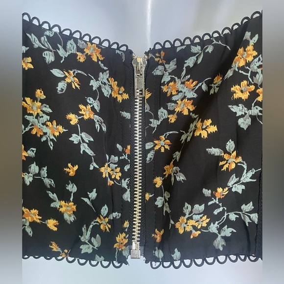 Blush BJ Black Floral Lace Trim Crop Top – Bustier Crop, Zipper Back, Size L - Picture 5 of 9